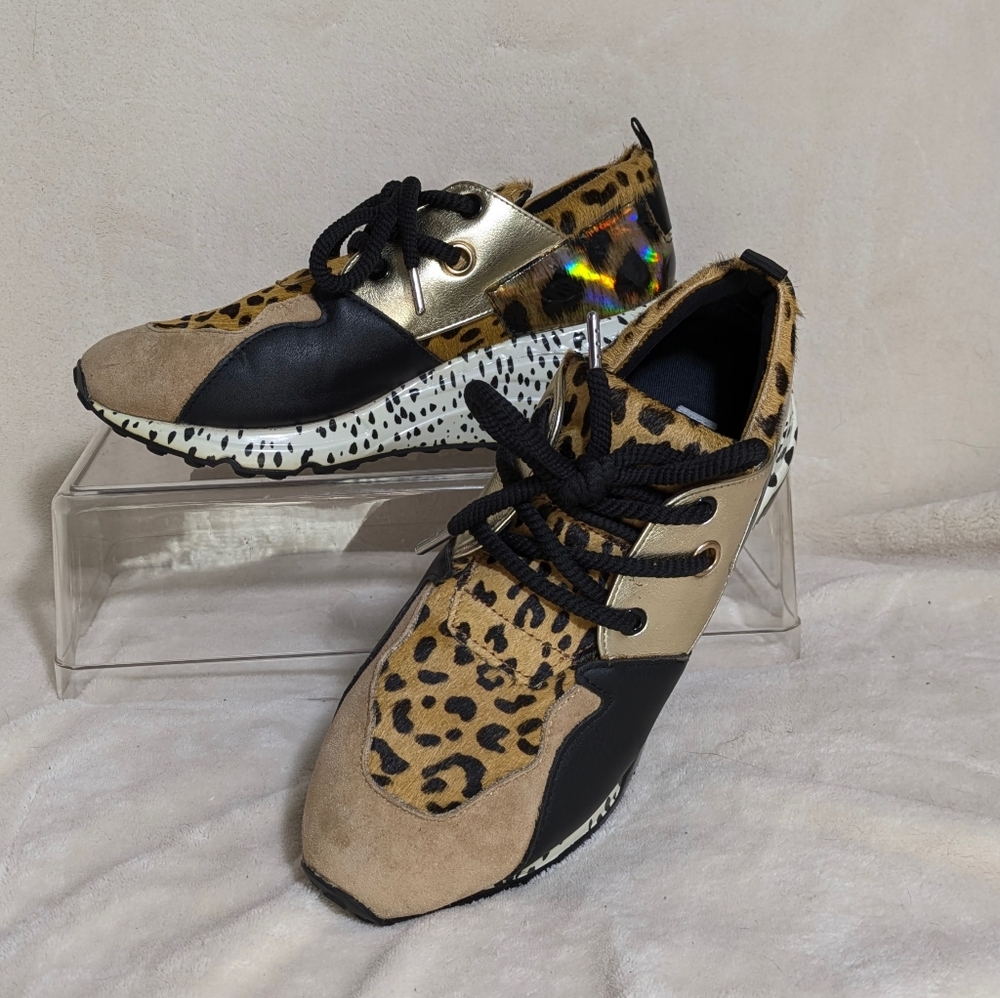 STEVE MADDEN Cliff Sneaker Leather‎ Animal Print Platform Athleisure Sz 8.5